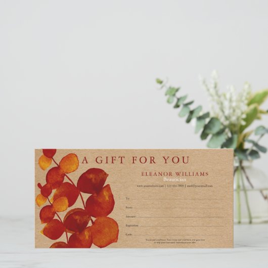 Eucalyptus Rustic Kraft Cadeaubon (Staand voorkant)