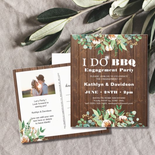 Eucalyptus Rustic Photo Engagement BBQ Invitation