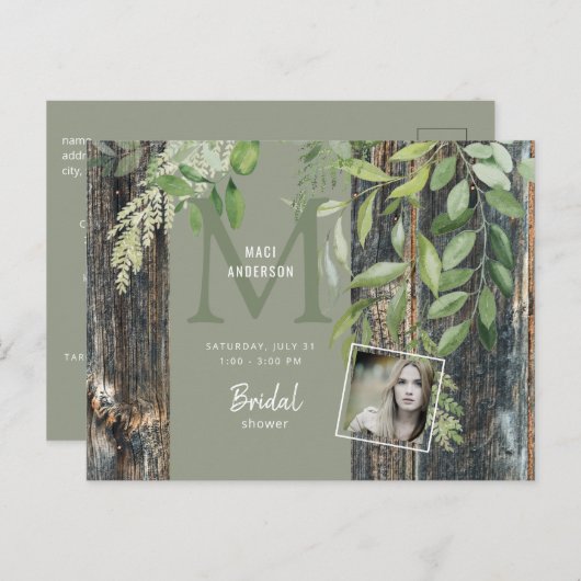 Eucalyptus Rustic Photo Sage Vrijgezellenfeest Uitnodiging Briefkaart (Voorkant / Achterkant)