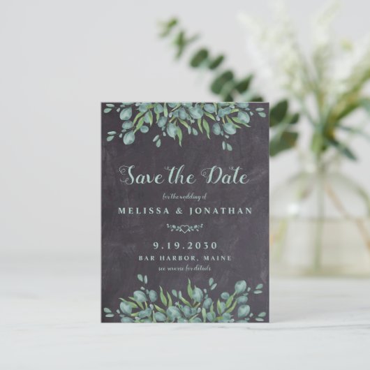 Eucalyptus Rustic QR Code Huwelijk Datum Reservere Briefkaart (Staand voorkant)