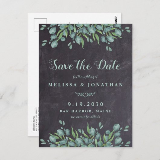 Eucalyptus Rustic QR Code Huwelijk Datum Reservere Briefkaart (Voorkant / Achterkant)