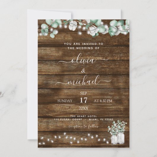 Eucalyptus Rustic Wedding Invitations (Devant)