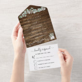 Eucalyptus Rustic Wedding String Lights in één kee All In One Uitnodiging (Afscheurbaar)