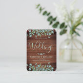 Eucalyptus Rustic Wood QR Code Weddenschap Visitekaartje (Staand voorkant)
