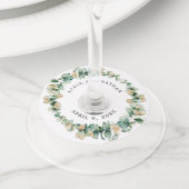 Eucalyptus rustiek goud elegante bruiloft wijnglaslabel (Dichtbij)