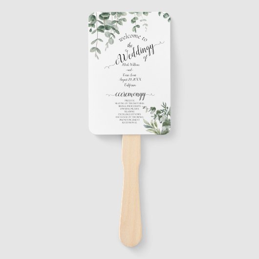 Eucalyptus rustiek groen bruiloft handwaaier (Voorkant)