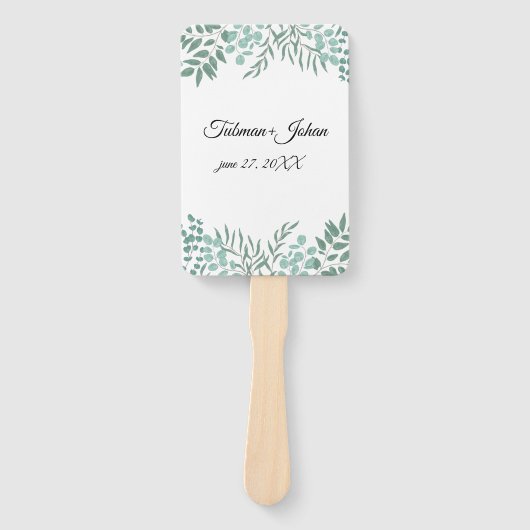 Eucalyptus rustiek groen bruiloft handwaaier (Voorkant)