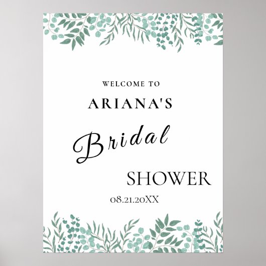 Eucalyptus rustiek groen bruiloft teken poster (Voorkant)