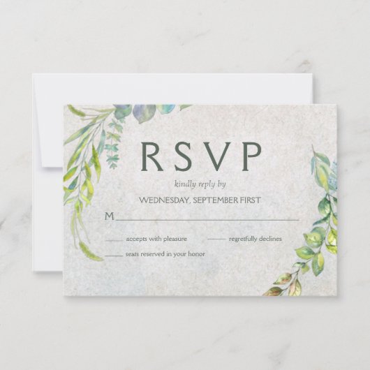 Eucalyptus rustique Aquarelle Verdure Mariage RSVP (Devant)