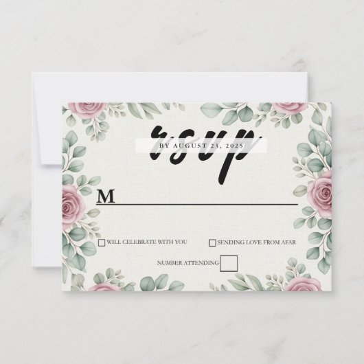 Eucalyptus rustique et rose rose mariage carte RSV (Devant)