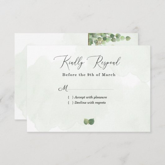 Eucalyptus Rustique Feuilles mariage RSVP C (Devant / Derrière)