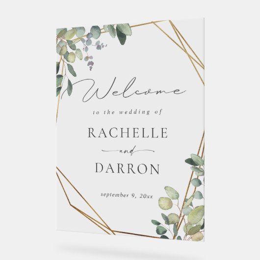 Eucalyptus Rustique & Mariage Gold Bienvenue (Angle)