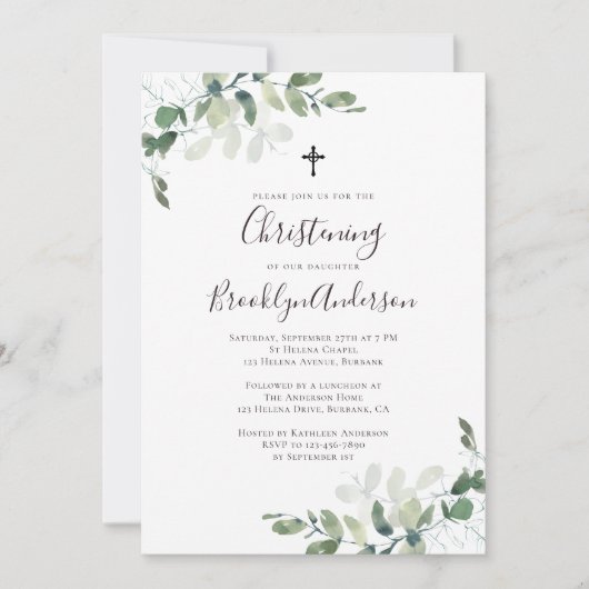 Eucalyptus Rustique Verdure Christening Invitation (Devant)