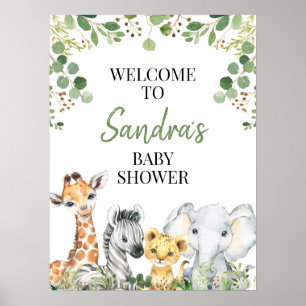 Eucalyptus Safari Animals Baby shower Welkomstbord Poster