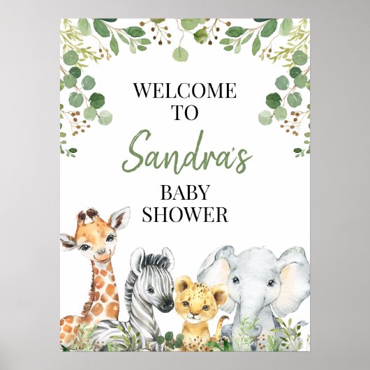 Eucalyptus Safari Animaux Baby shower Affiche de b (Devant)