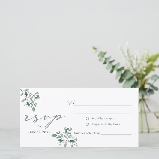 Eucalyptus Sage Aquarelle mariage RSVP Carte posta (Debout devant)