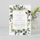 Eucalyptus & Sage First Heilige Communie Folie Uitnodiging (Staand Voorkant)