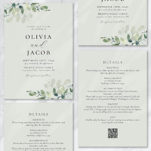 Eucalyptus Sage Green All-in-One Weddenschap Kaart