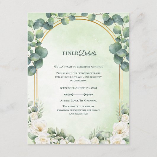 Eucalyptus Sage Green Botanical Wedding Details Informatiekaartje (Voorkant)