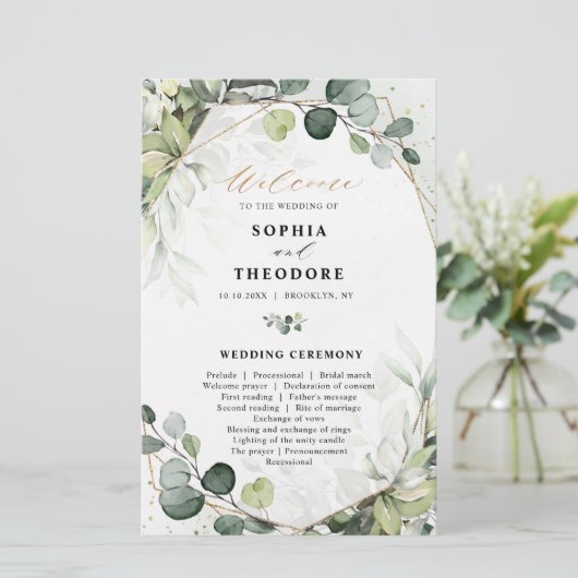 Eucalyptus Sage Green Programme de mariage moderne (Debout devant)