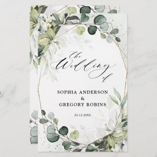 Eucalyptus Sage Green Programme de mariage moderne (Devant / Derrière)