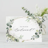 Eucalyptus Sage Greenery Bridesmaid Voorstel Kaart (Staand voorkant)