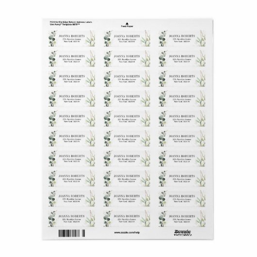 Eucalyptus Sage Greenery Modern Geometric Address Etiket (Full Sheet)