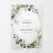 Eucalyptus Sage Greenery Modern Geometric Wedding Drieluik Aankondiging (Cover)
