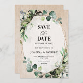 Eucalyptus Sage Greenery Modern Geometric Wedding Save The Date (Voorkant / Achterkant)