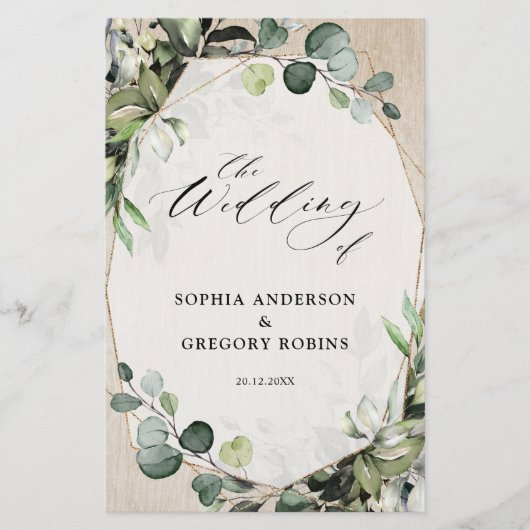 Eucalyptus Sage Greenery Modern Wedding Programme (Voorkant)
