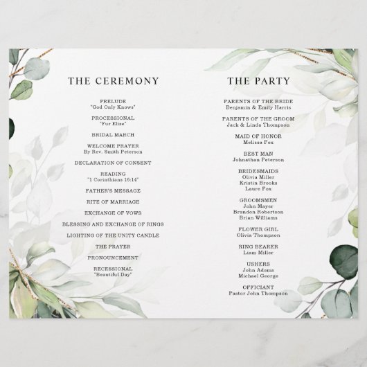 Eucalyptus Sage Greenery Modern Wedding Programme (Achterkant)