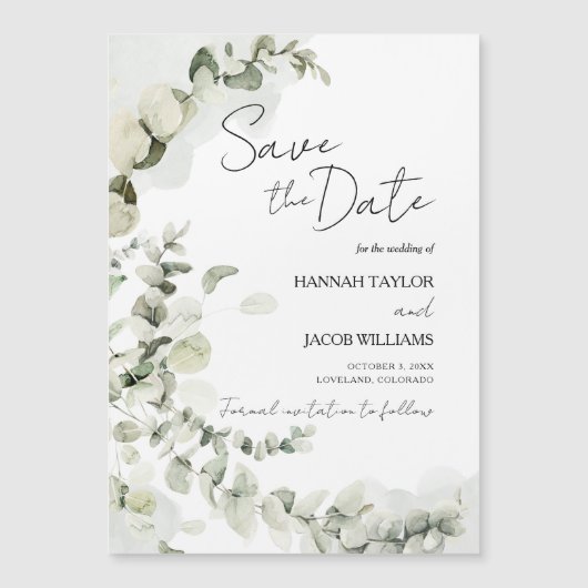 Eucalyptus Sage Groen Bruiloft Save the Date Magnetische Uitnodiging (Voorkant)