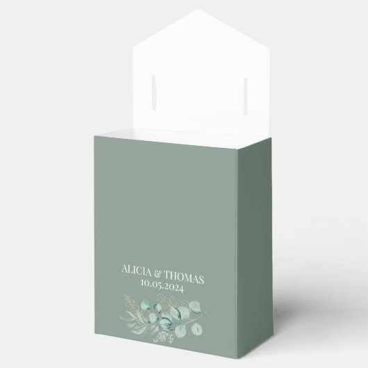 Eucalyptus Sage Groene Botanische Bruiloft Bedankdoosjes (Geopend)