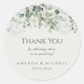 Eucalyptus Sage Groene bruiloft Dank u Ronde Sticker (Voorkant)