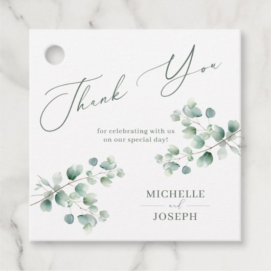 Eucalyptus Sage Groene Waterverf Huwelijk Bedankjes Labels (Voorkant)
