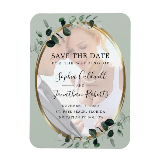 Eucalyptus Sage Photo Weddenschap Save the Date Ma Magneet (Verticaal)