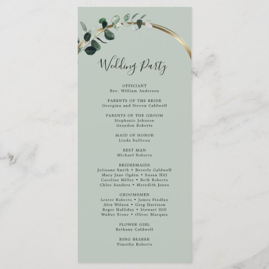 Eucalyptus Sage Romantic Calligraphy Wedding Programma (Achterkant)