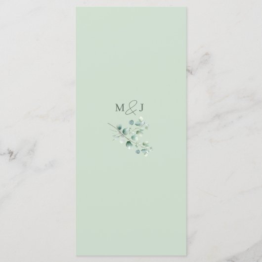 Eucalyptus Sage Vert Aquarelle Menu Mariage (Dos)