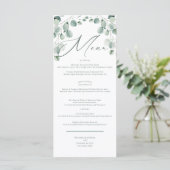 Eucalyptus Sage Vert Aquarelle Menu Mariage (Debout devant)