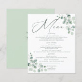 Eucalyptus Sage Vert Aquarelle Menu Mariage (Devant / Derrière)