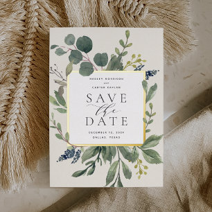 Eucalyptus & Salie Folie Save the Date Kaart