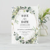 Eucalyptus Salie Groene Moderne Geometrische Trouw Save The Date (Staand voorkant)