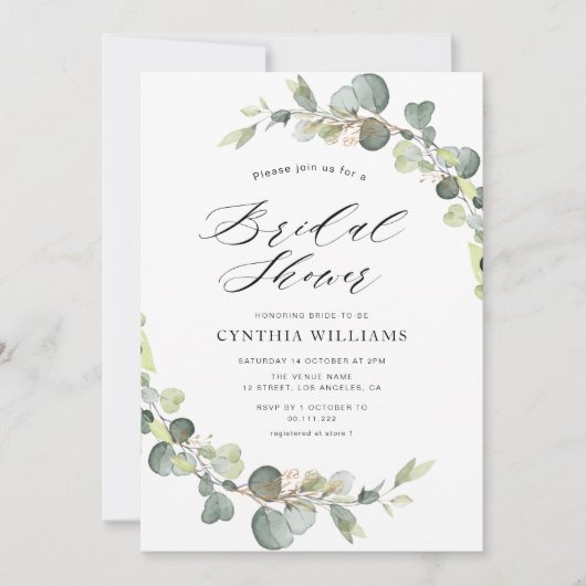 eucalyptus sauge verte nuptiale invitation (Devant)