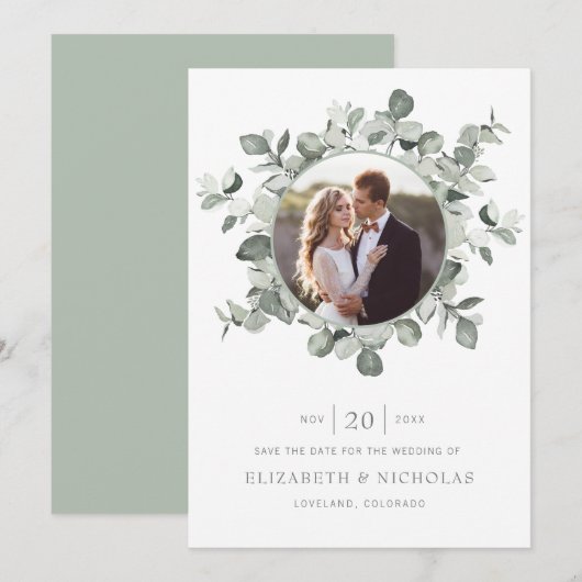 Eucalyptus Save The Date Foto Bruiloft (Voorkant / Achterkant)