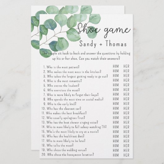 Eucalyptus - Schoenspel vrijgezellenfeest spel (Voorkant / Achterkant)