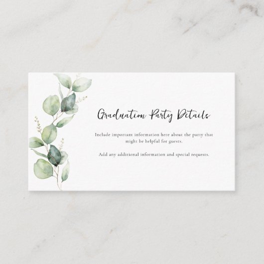 Eucalyptus Script Botanische Afstudeerfeest Informatiekaartje (Voorkant)