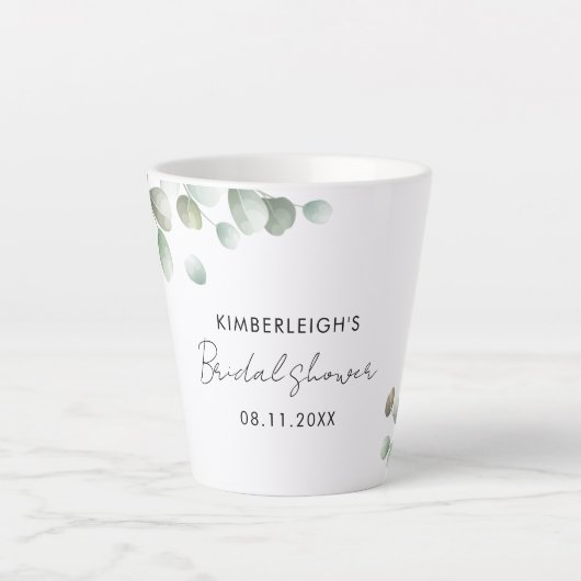 Eucalyptus Script Bruiloftsfeest Maatwerk Latte Mok (Voorkant)