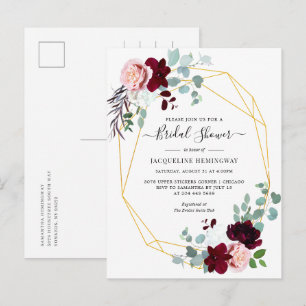 Eucalyptus Script Burgundy Floral Vrijgezellenfees Uitnodiging Briefkaart