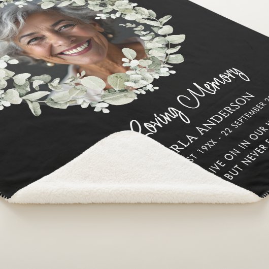 Eucalyptus Script Custom Text & Photo Memorial Sherpa Deken (3/4)