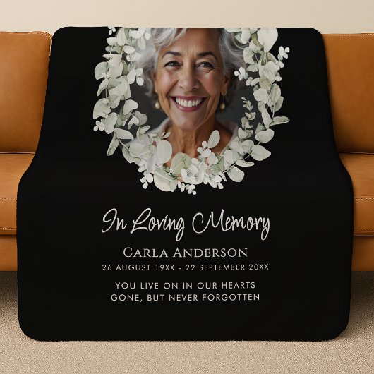 Eucalyptus Script Custom Text & Photo Memorial Sherpa Deken